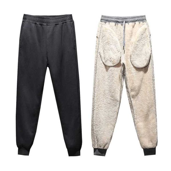 

men's pants winter sports thickening plus veet lamb warm feet casual harem to increase men sweatpants 5xl 49bl, Black