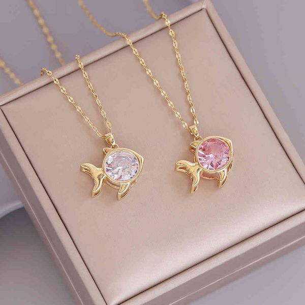 

factory wholesale new cute fish necklace zircon 18k gold pendant personalized ins clavicle chain n840 party gift