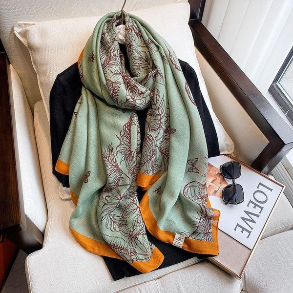 

scarves 90*180cm sketch casual luxury soft warm printed women's retro thin elegant multifunction bandana scarf shawl tippet, Blue;gray