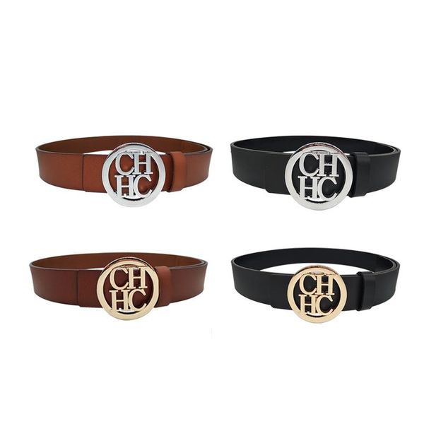 

belts luxury designer 3.8cm wide letters gold and silver buckle ch fashion leather waist women jeans dress decorative, Black;brown