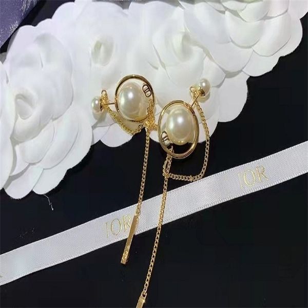 

special offer designer jewelry big pearl tassel design round face suitable earrings female 925 silver needle jqop