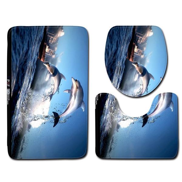 

bath mats 3pcs/set vintage cartoon print anti-slip bathroom floor mat home decor shower non-slip rug door fish pattern