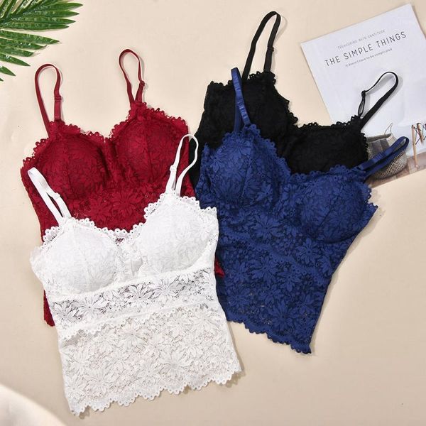 

camisoles & tanks women bra full cup lingerie floral lace bralette padded wireless bras plus size underwear seamless push up, Black;white