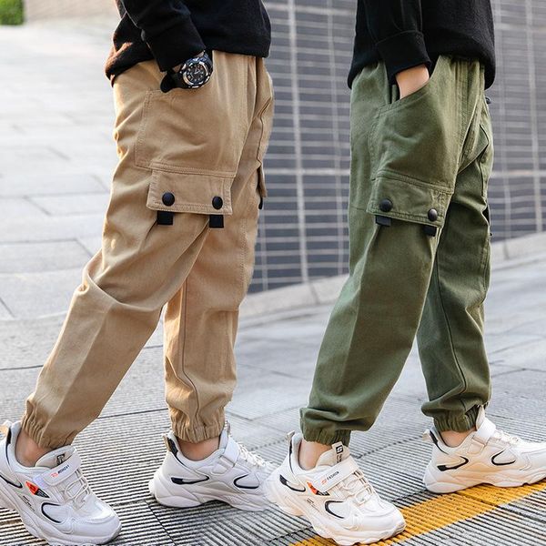 

trousers boys pants 2021 casual overalls big children solid color cotton korean spring fall kids for joggers 4-14, Blue