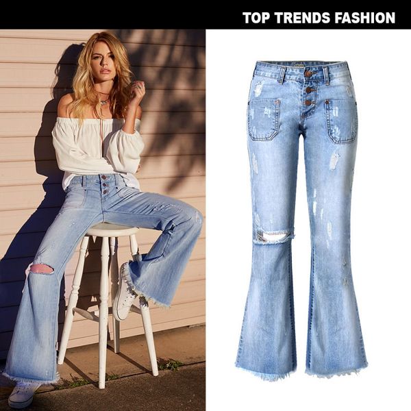 

women's loose denim pants wide leg look thin 9-point casual large, Blue