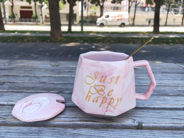 

creative ceramic mug pink cute coffee nordic ins milk cup with spoon lids tea water mugs holiday souvenirs gift