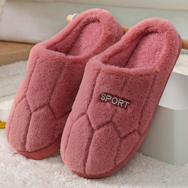 

women indoor slippers warm plush anti slip lovers home slides winter shoes woman men house floor cotton, Black