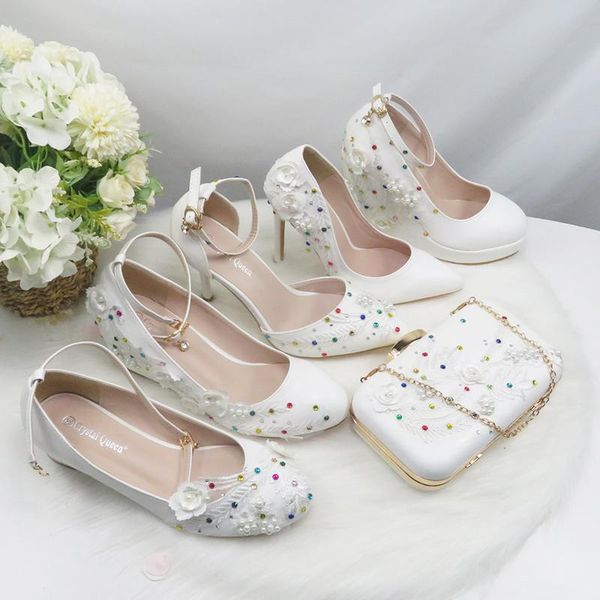 

dress shoes 2021 baoyafang white lace flower women strap wedding bride pointed toe high heel party and bag set, Black