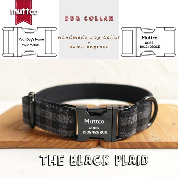 

dog collars & leashes muttco solid durable collar the black plaid engraved pet name phone number anti-lost convenient to walk udc075h