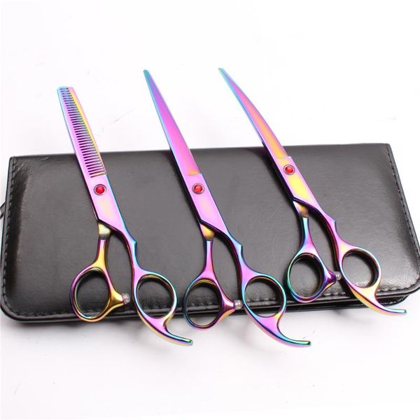 

hair scissors 3pcs suit 7'' 19.5cm japan professional pets grooming cutting shears + thinning +down curved c3003