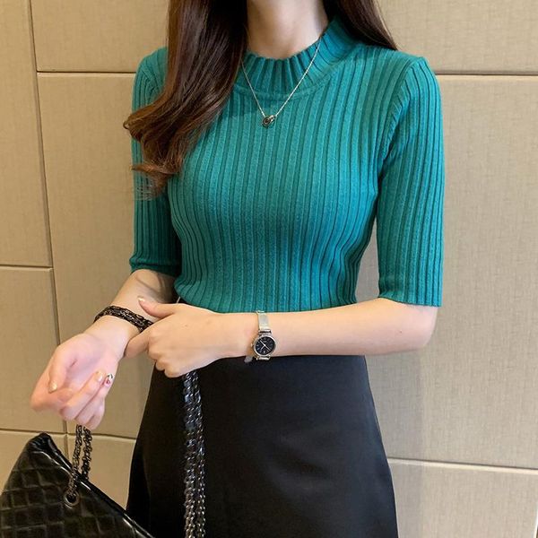 

women's sweaters 2021 spring and autumn slim fit mid-sleeve sweater black inner bottoming shirt half sleeve short top, White;black
