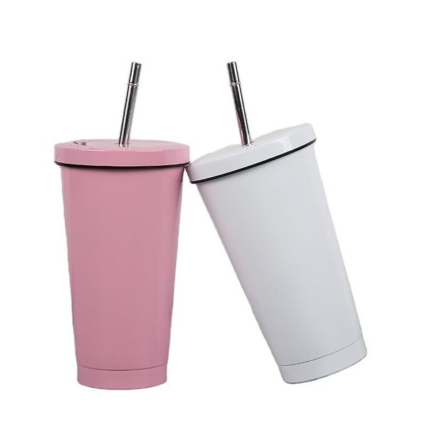 

mugs 500ml juice coffee drinking tumblers portable stainless steel straw cup