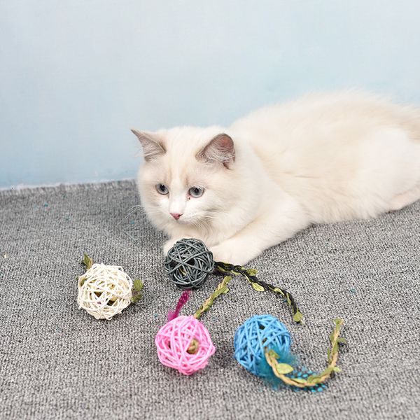 

funny tedora cat bell weaving rattan ball toys pet supplies