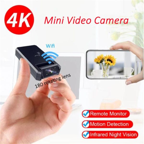 

camcorders mini wifi camera 4k 30fps night vision 5 hours long recording 180 degree rotating wide angle lens webcam motion detect recorder