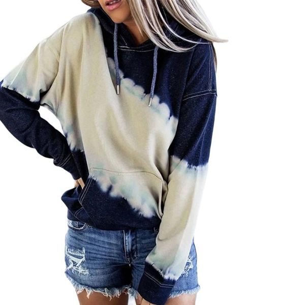 

women's hoodies & sweatshirts hooded women tie dye print long sleeve pocket autumn female fashion pullover sweatshirt loose casual 2021, Black