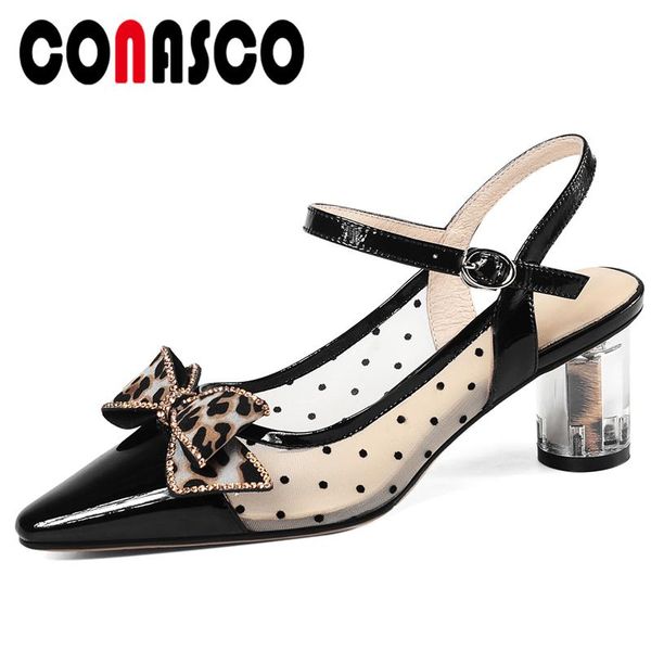 

dress shoes conasco spring summer women pumps butterfly-knot patent leather high heels pointed toe woman fashion elegant mesh, Black