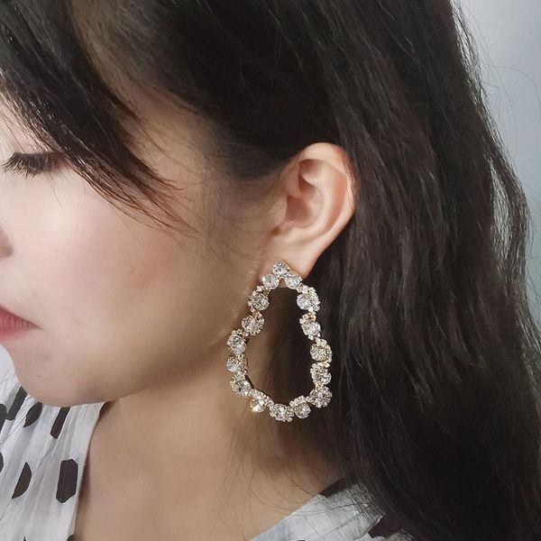 

lifefontier trendy women statement jewelry rhinestone hollow waterdrop drop earrings female oversized hanging brincos dangle & chandelier, Silver