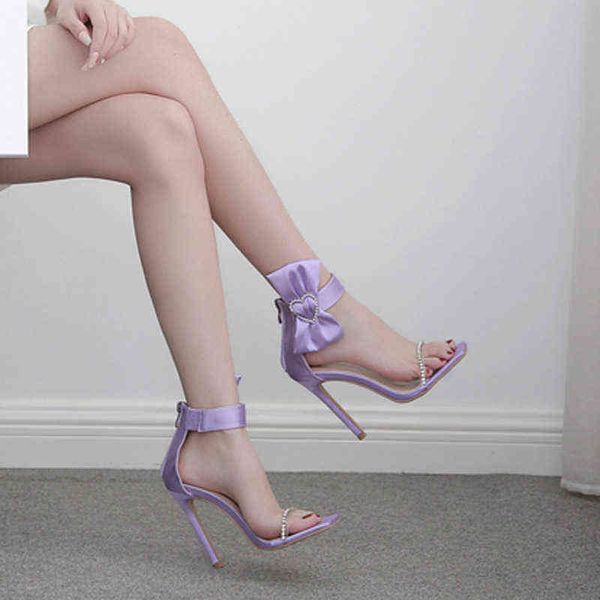 

sweet bow fashion rhinestone satin one line belt high-heeled sandals, Black