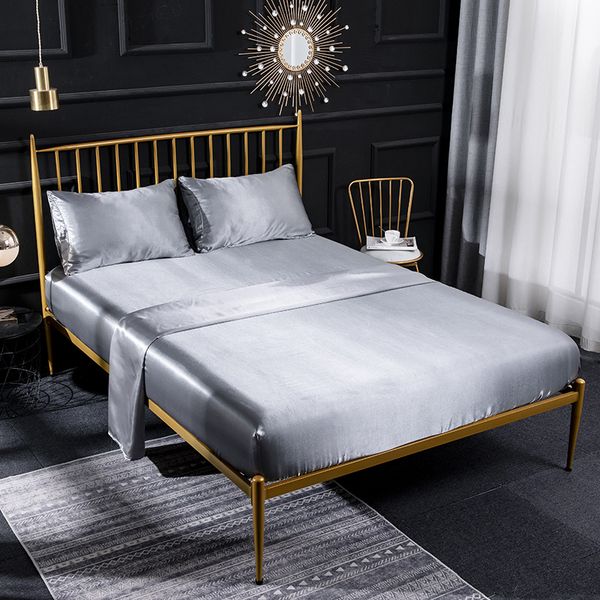 

satin silk fitted sheet solid soft bed sheets with pillowcase 3pcs housse de matela twin  king size washable cooling touch 357 v2