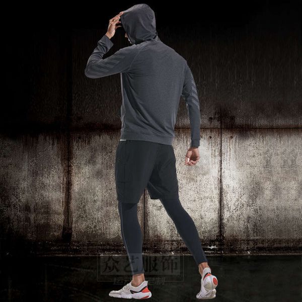 

and men's tracksuits autumn winter fitness running training leisure sports suit long sleeve pants two piece set, Gray