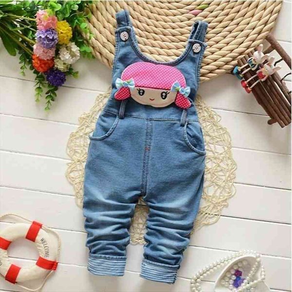 

fashion spring autumn kids jumpsuit baby girls cartoon denim bib pants children trousers for 1 4 years old nylon overalls, Blue