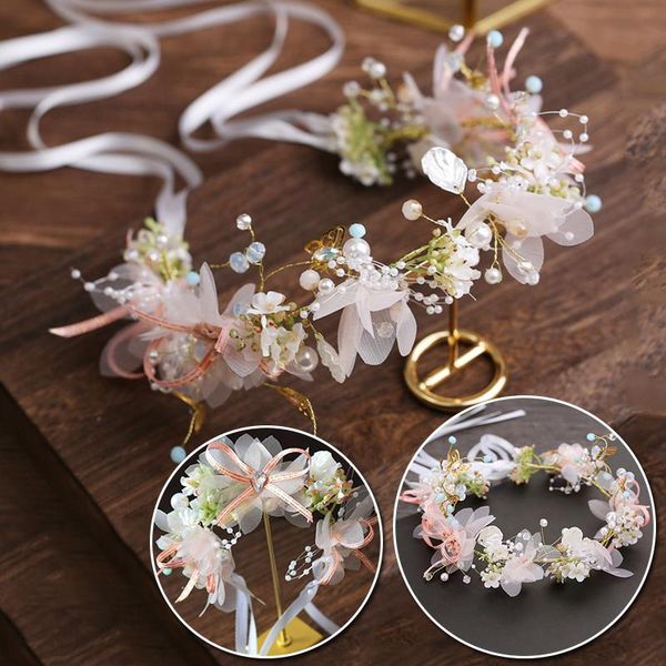

hair clips & barrettes elegant wreath bands pearls flowers women girl hoop bow headwear princess band wrist flower suit accessories, Golden;silver