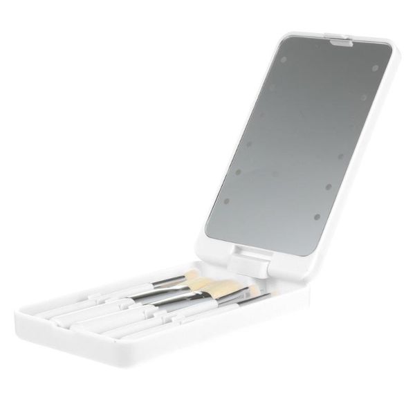 

compact mirrors led makeup mirror with 5pcs brushes rotatable creative travel