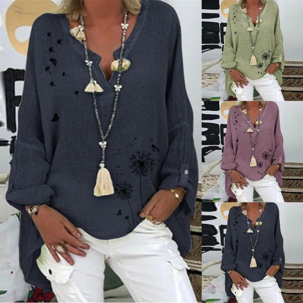 

women's blouses & shirts women 5xl plus size hedging v-neck polka print cotton linen long sleeve shirt female blusas summer femme, White