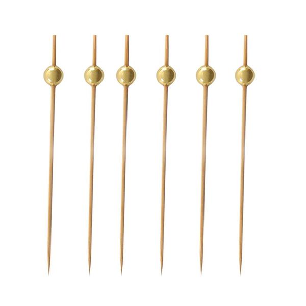 

forks 100 pcs 12 cm cocktail picks creative handmade round beads appetizer fruit toothpicks party supplies (golden)