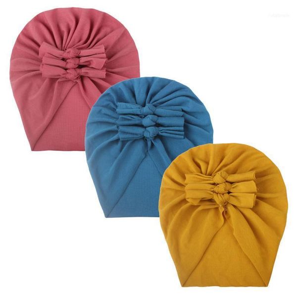 

caps & hats 3pc toddler kids baby boys girls solid color bow knotted hat beanie headwear accessories cotton blend india headbands 20211, Yellow