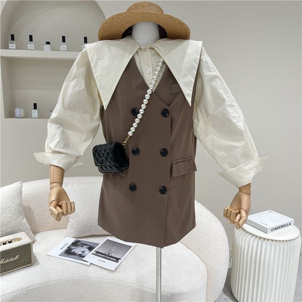 

jackets of two pieces spring summer fashion design shawl double-breasted shirt vest, Black;brown