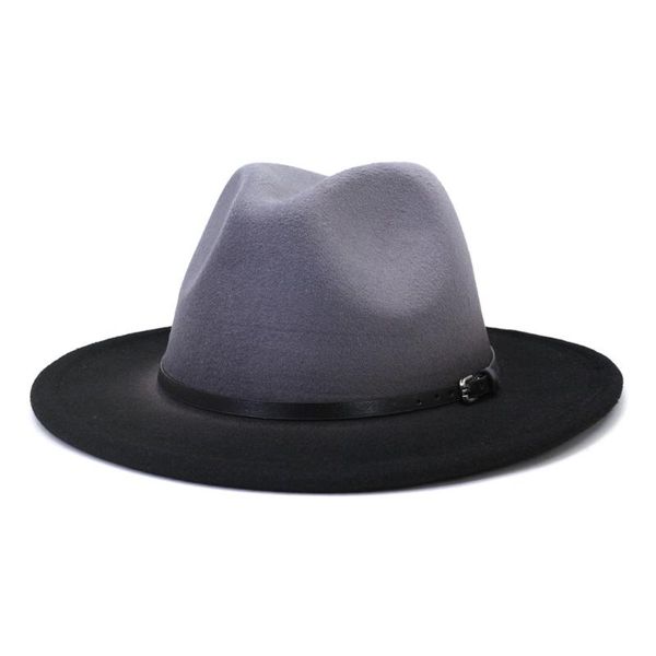 

berets spray-painted woolen felt fedora hat flat-brimmed autumn winter british classic men women fashion jazz panama, Blue;gray