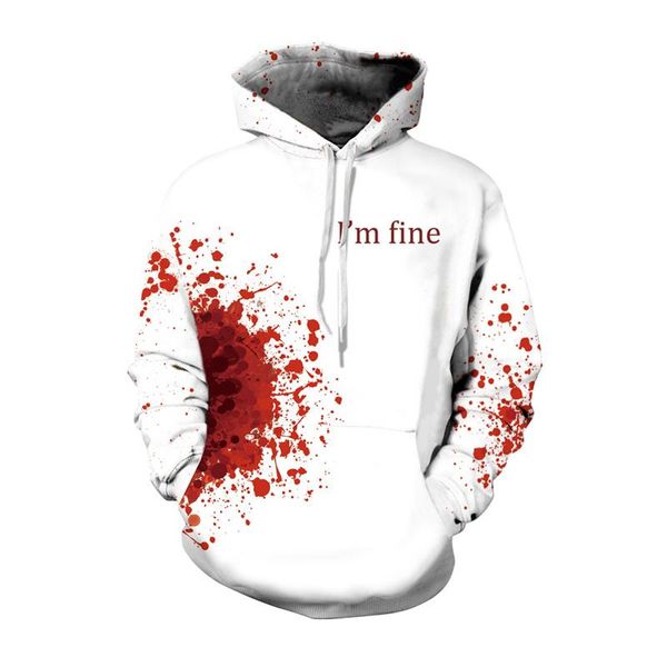 

men's hoodies & sweatshirts halloween horror wound 3d sweatshirt men women hooded printed pullover mens hip hop i am fine white hoddies, Black