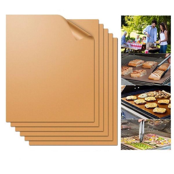 

pcs bbq mat fast copper resistant heat non-stick easy clean grill sheet baking portable tool accessories tools &