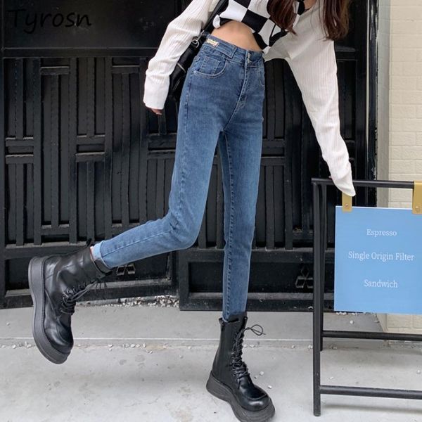 

women's jeans ankle-length women fashionable solid vintage high waist leisure skinny ulzzang sheath gothic all-match femme chic, Blue