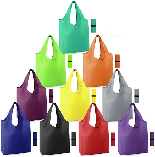Sacos de mercearia reutilizáveis ​​coloridos 45lbs extra grande bolsa de compras dobrável totes saco de armazenamento tecido de poliéster leve resistente