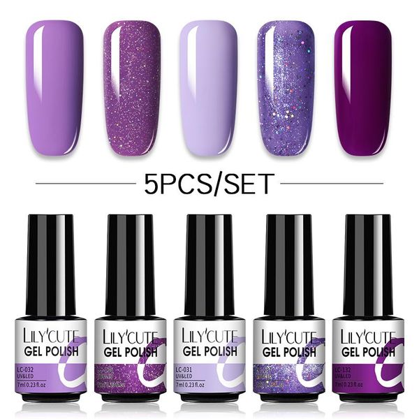 

nail art kits lilycute 2/3/5 pcs gel polish set 136color glitter semi permanent hybrid varnish base coat soak off uv led