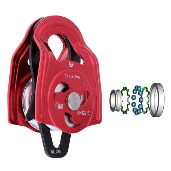 

certified climbing pulley double sheave with swing plate rescue caving mountaineering rock equipement cords, slings and webbing
