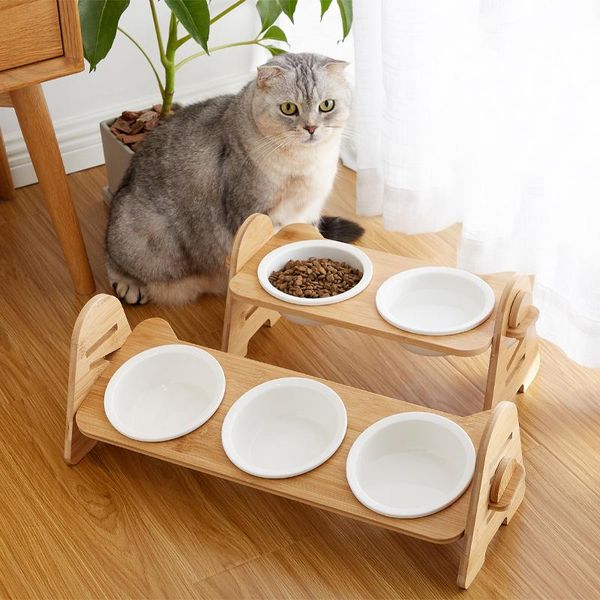 

cat bowls & feeders pet bowl for cats and small dogs puppy dog water wooden stand ceramic feeder dish supplies raised