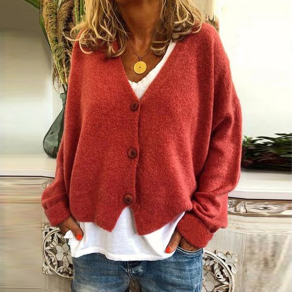

casual loose v neck long sleeve knitted open sweater autumn winter fashion female button cardigan sweater plus size 3xl 210507, White