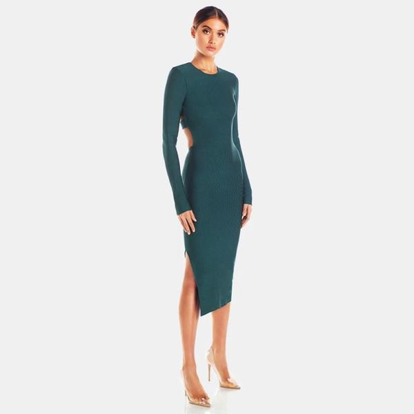 

casual dresses bandage winter long sleeves women dress arrival celebrity christmas party vestidos backless black, Black;gray