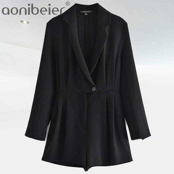 

women black simple jacket elegant romper casual style blazer suit coat fashion all-match ladies urban outfits 210604, White;black