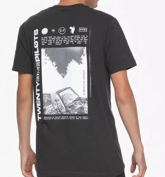 

21 twenty one pilots dead car t-shirt new official front & back design, White;black