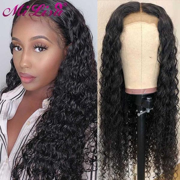 

lace wigs water wave front human hair for women milisa 4x4 closure wig natural 30 inch, Black;brown