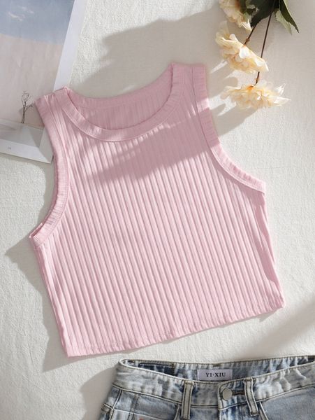 

solid rib-knit tank 31f9#, White