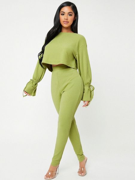 

sxy knot cuff rib knit tee & leggings 43bi#, White