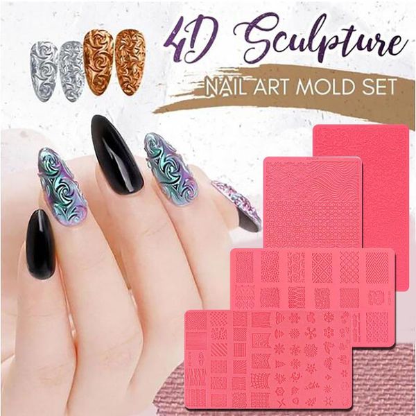 

nail art kits silicone printing template plastic 3d relief decorating powder chrome pigment dust environment-friendly