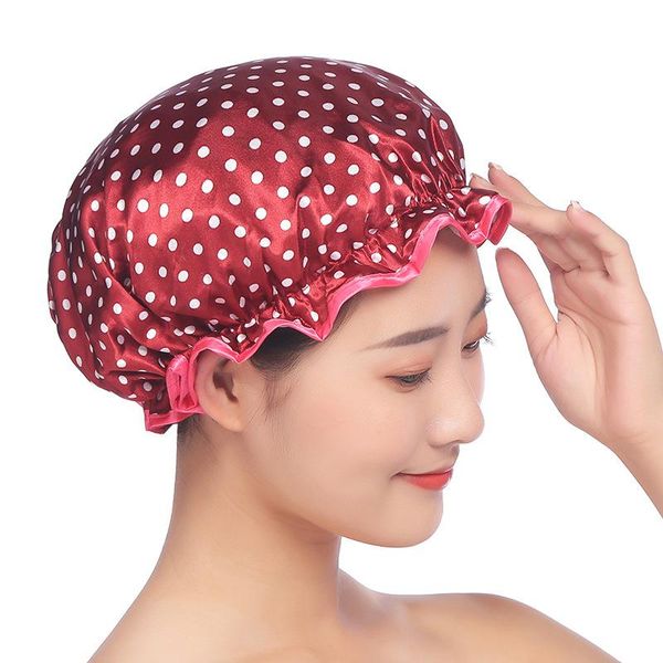 

shower caps reusable women eva cap waterproof double-layer thicken dot printed