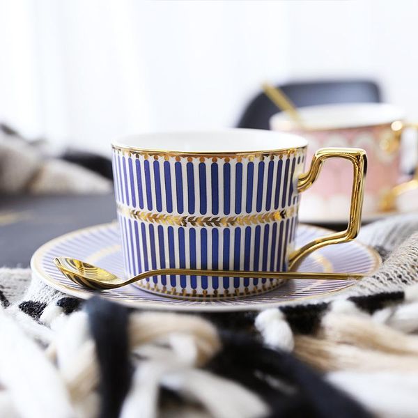

cups & saucers british light luxury ceramic coffee gold rim dessert saucer spoon set vintage reusable tazas afternoon tea ware bd