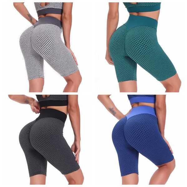 

fitness leggings yoga pants high waist sports shorts honeycomb fifth pant push up women peach buttock tights mention hip exercise tight wmq1, Blue